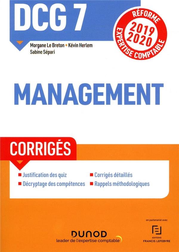 DCG 7 ; management ; corrigés (édition 2019/2020)