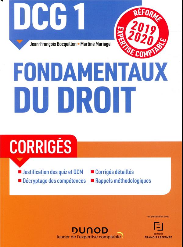 DCG 1 ; fondamentaux du droit ; corrigés (édition 2019/2020)