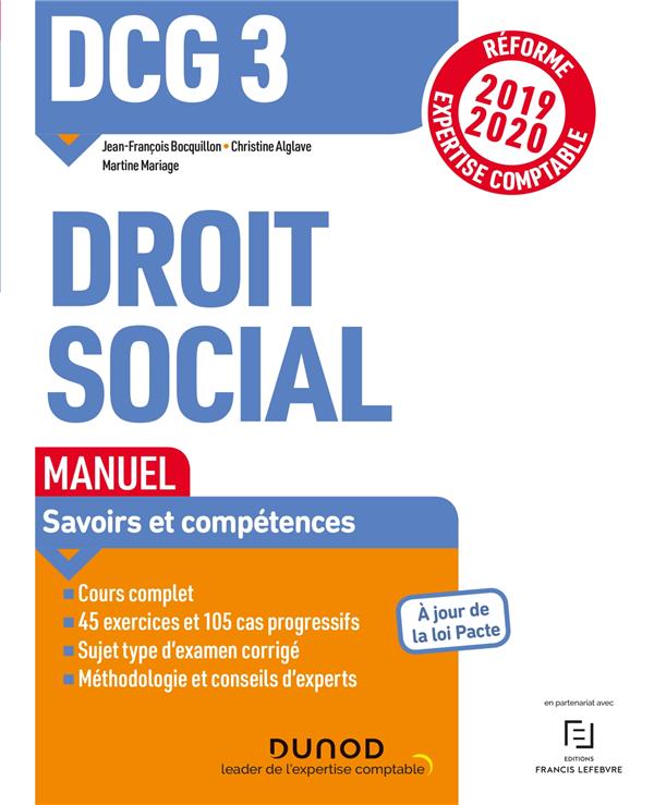 DCG 3 - droit social - Tome 1 ; manuel - réforme expertise comptable (édition 2019/2020)