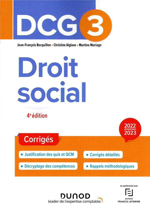 DCG 3 : droit social ; corrigés (édition 2022/2023)