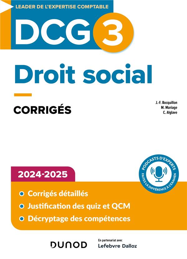 DCG 3 : Droit social ; Corrigés (édition 2024/2025)