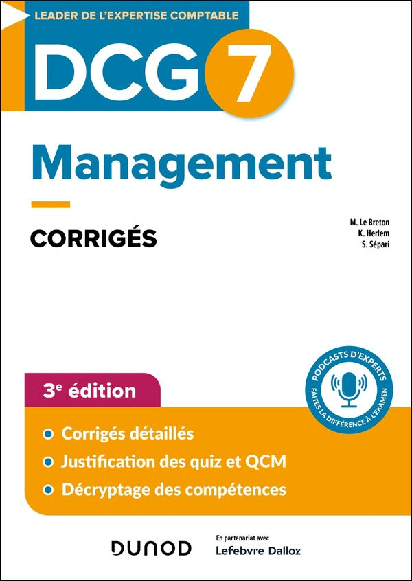 DCG 7 : Management ; Corrigés (3e édition)