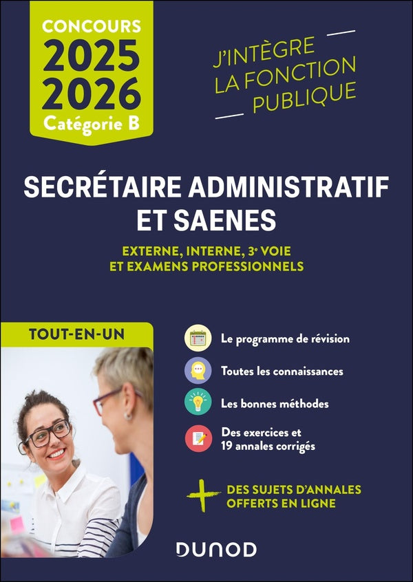 Concours Secrétaire administratif et SAENES 2025-2026 ; Externe, interne, 3e voie et examens professionnels ; Catégorie B ; Tout-en-un (édition 2025/2026)