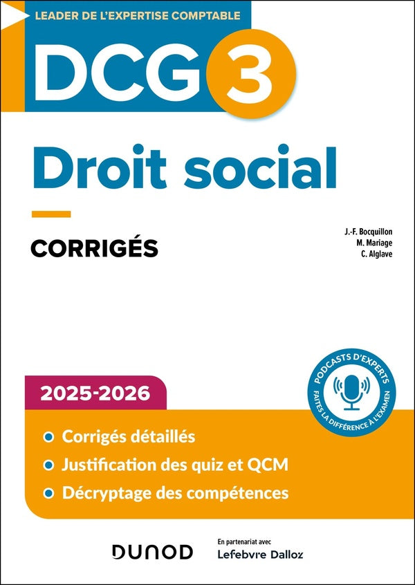DCG 3 : Droit social ; Corrigés (édition 2025/2026)
