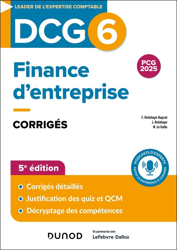 DCG 6 : Finance d'entreprise ; Corrigés (5e édition)