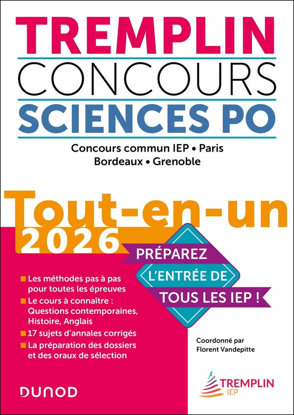 Tremplin Sciences Po : Concours commun IEP, Paris, Bordeaux, Grenoble ; Tout-en-un (édition 2026)