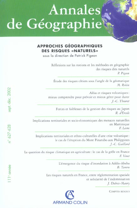 Revue Annales de géographie Tome 627 : t.628