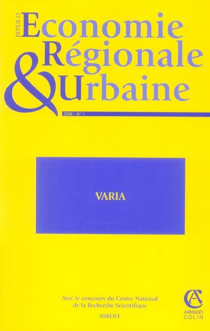 Economie regionale et urbaine n.1 ; varia