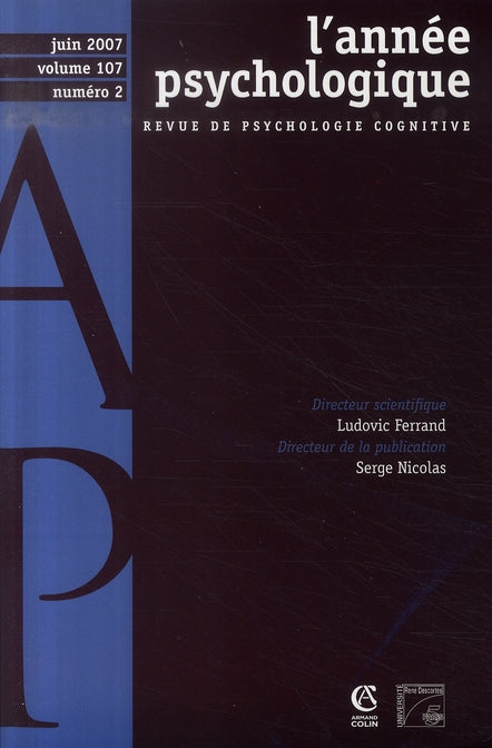 REVUE L'ANNEE PSYCHOLOGIQUE n.107