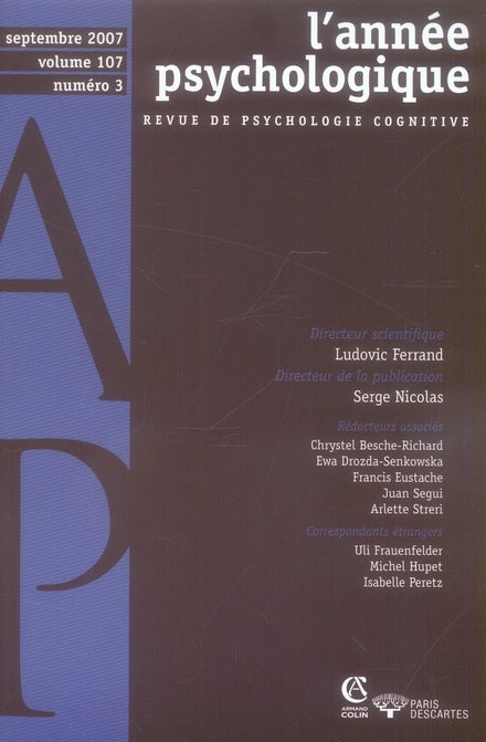 L'annee psychologique - volume 107 (3/2007)