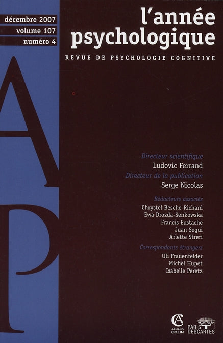REVUE L'ANNEE PSYCHOLOGIQUE n.107
