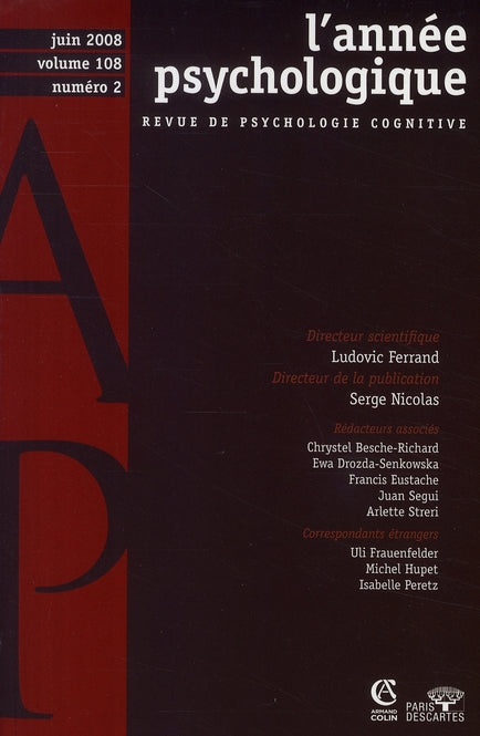 L'année psychologique Tome 108
