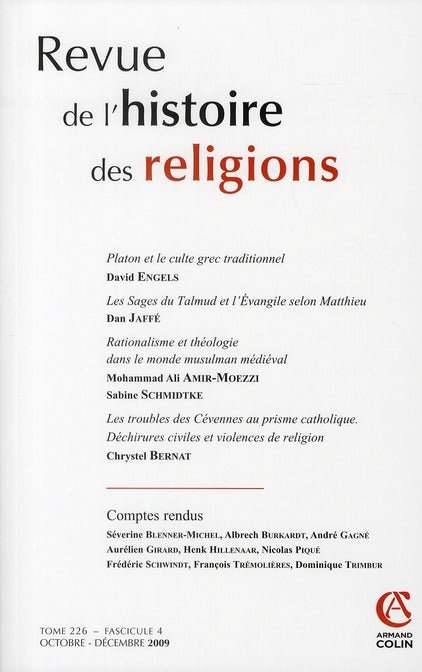 Revue de l'histoire des religions n.226/4 : Platon et le culte grec traditionnel