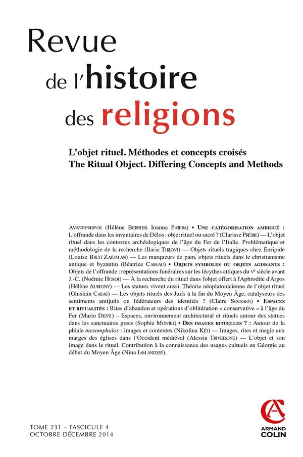 Revue de l'histoire des religions n.231/4 : l'objet rituel ; méthodes et concepts croisés