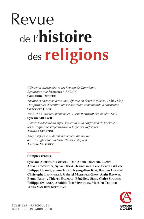 Revue de l'histoire des religions : juillet/septembre 2018