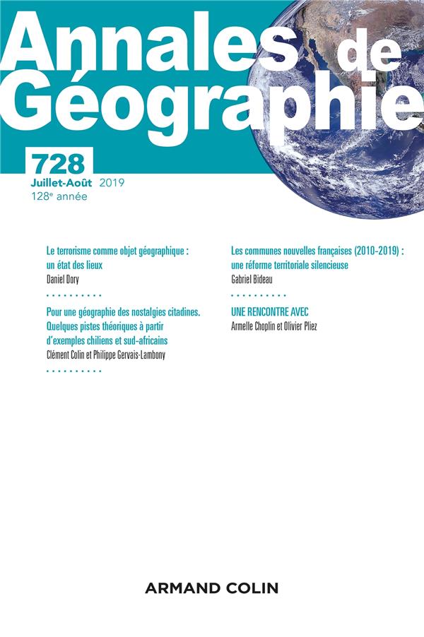Revue Annales de géographie n.728 : juillet-août 2019