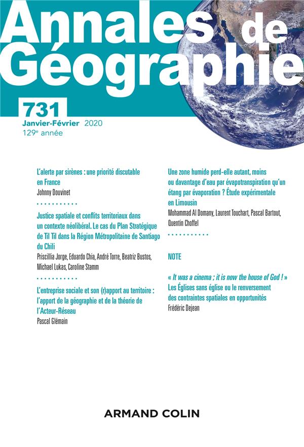 Revue Annales de géographie n.731 : janvier-février 2020 ; varia