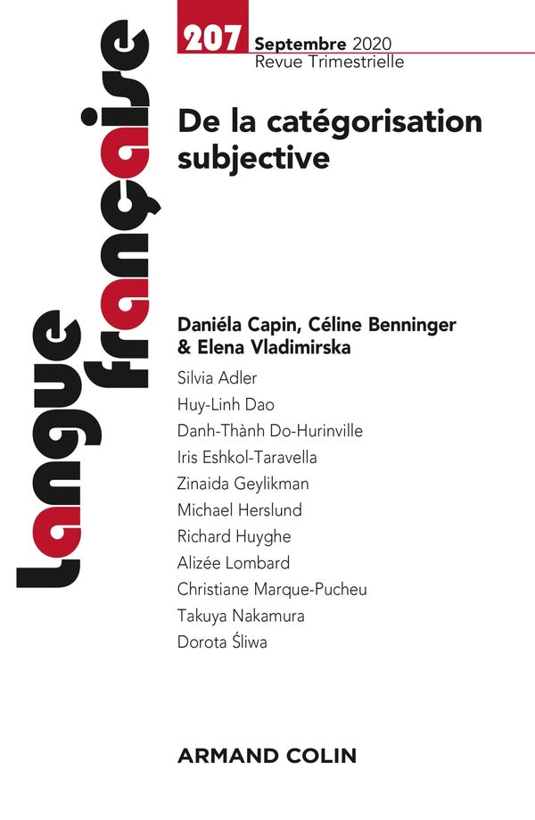 Langue française n.207 : septembre 2020 ; de la catégorisation subjective