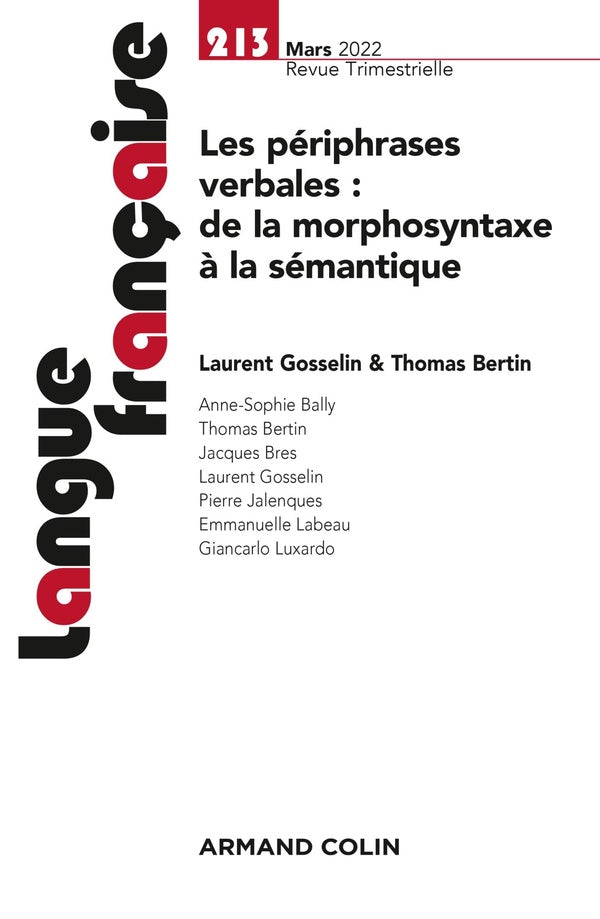 Langue française n.213 : les périphrases verbales : de la morphosyntaxe à la sémantique