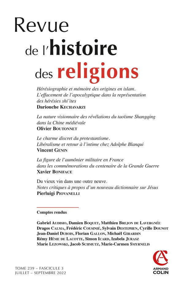 Revue de l'histoire des religions n.239-3 : varia