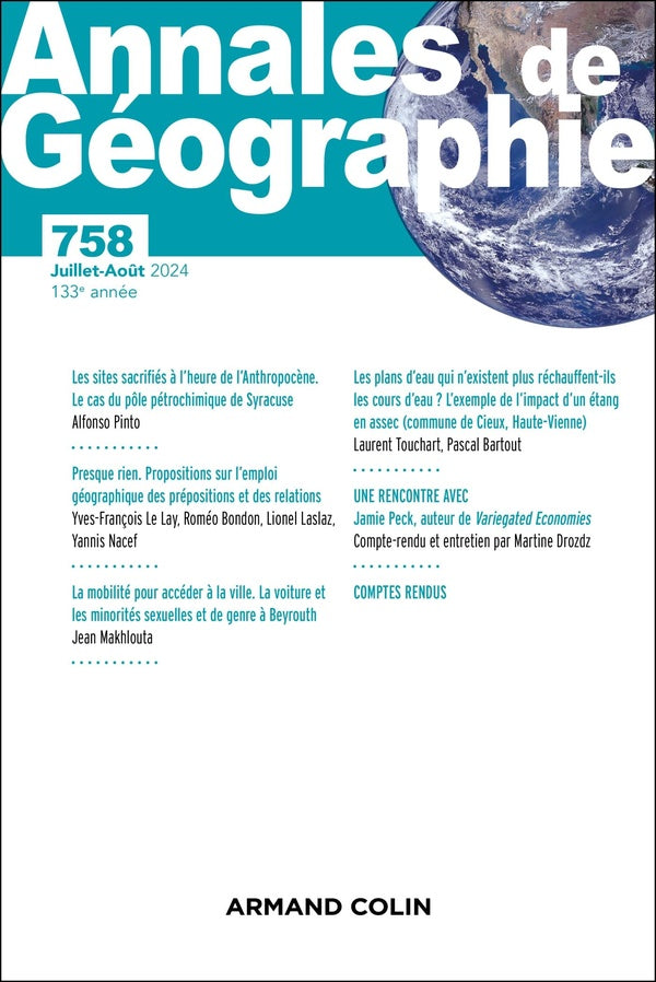 Revue Annales de géographie n.758 : Juillet-août 2024