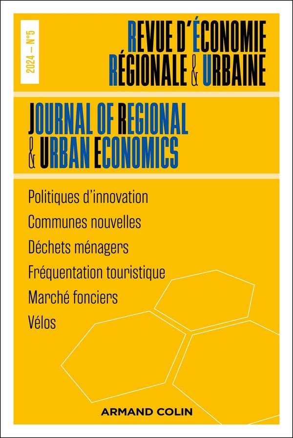Revue d'économie régionale et urbaine n.2024/5 : Politiques d'innovation ; Communes nouvelles ; Déchets ménagers ; Fréquentation touristique ; Marché fonciers ; Vélos