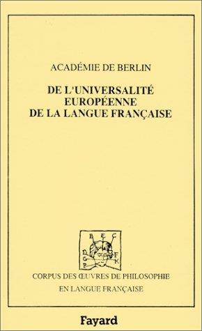 De l'universalité européenne de la langue française (1784)