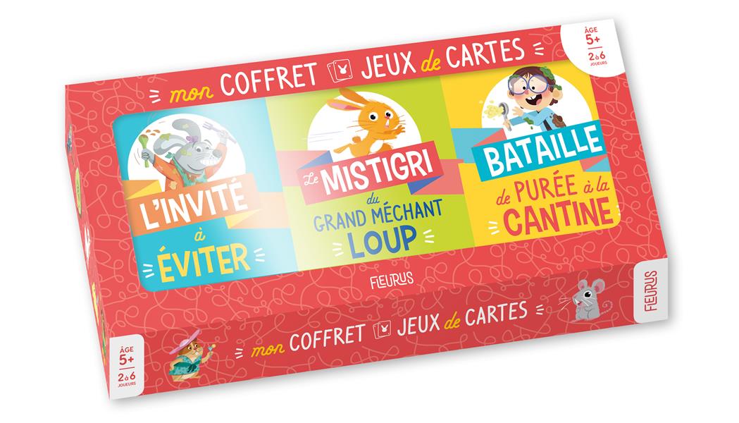 Mes 3 jeux de cartes ; le mistigri du grand méchant loup, bataille de purée à la cantine, l'invité à éviter - flash vidéo