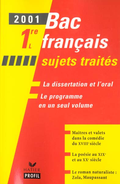 Français ; 1ère L ; bac 2001