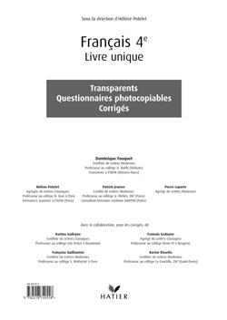 Français ; livre unique ; 4ème ; livre du professeur (édition 2002)