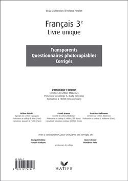 RIVES BLEUES : français ; livre unique ; 3ème ; transparents, questionnaires photocopiables corrigés (édition 2003)