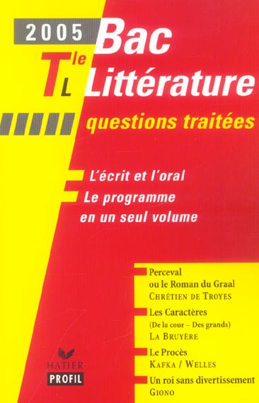 Bac littérature ; terminale L ; questions traitées (édition 2005)