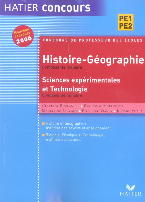 Hatier concoiurs ; histoire-geographie(composante majeure) sciences experimentales et technologie, composante mineure
