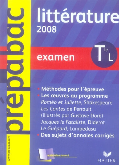 PREPABAC EXAMENS : littérature ; terminale L (édition 2007)