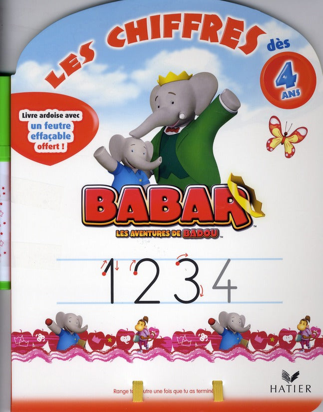 Babar livre ardoise ; chiffres ; 4 ans