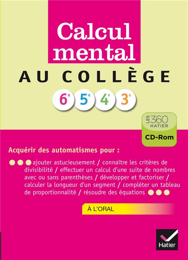 Calcul mental au collège ; cd rom version enseignant
