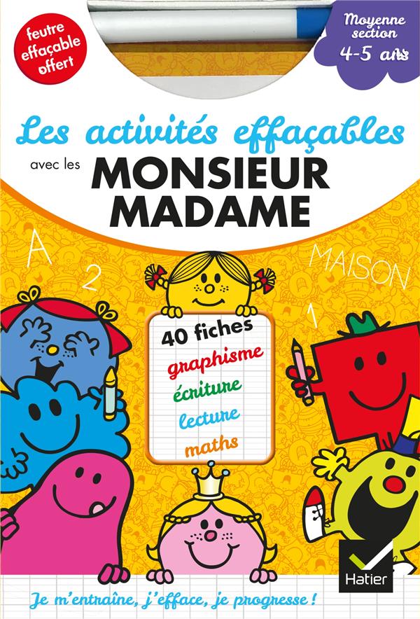 Les activités effaçables avec les Monsieur madame ; moyenne section