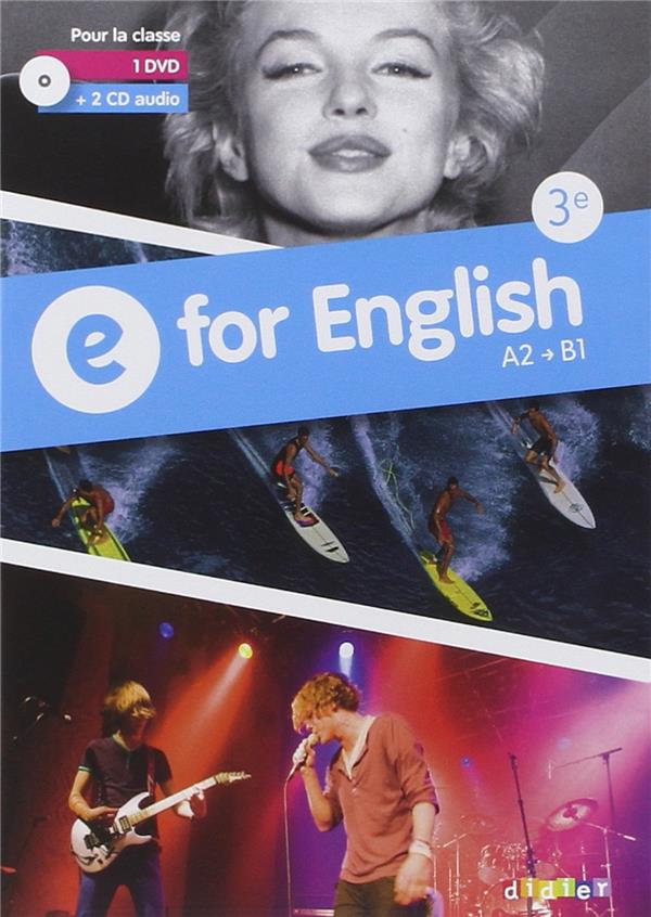 E for english : 3ème ; coffret pour la classe ; CD audio + DVD