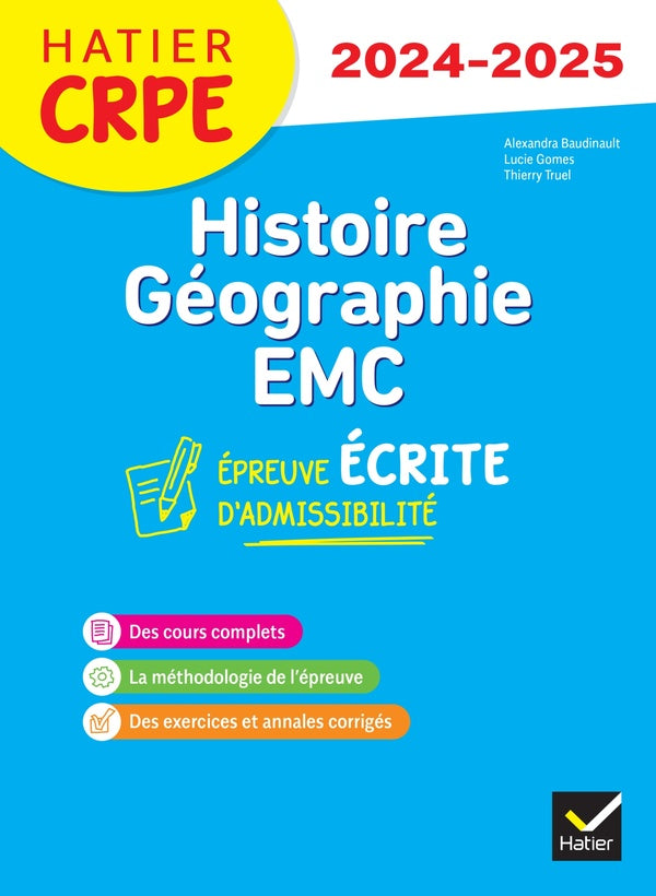 Histoire-géographie-EMC ; CRPE ; épreuve écrite d'admissibilité (édition 2024/2025)