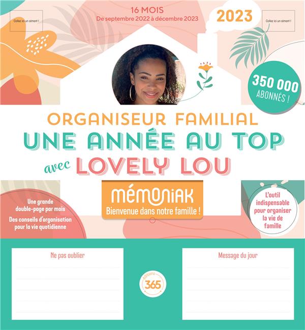 Organiseur familial Mémoniak : une année au top avec l'influenceuse lovely lou, calendrier mensuel