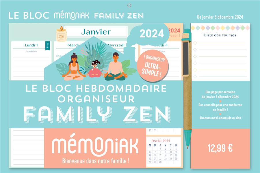 Le bloc hebdomadaire organiseur family zen : de janvier à décembre (édition 2024) - flash vidéo
