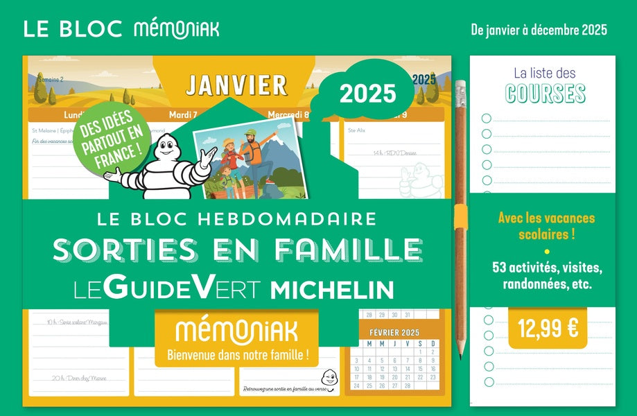 Mémoniak : Le bloc hebdomadaire sorties en famille avec le guide vert Michelin : De janvier à décembre (édition 2025) - flash vidéo