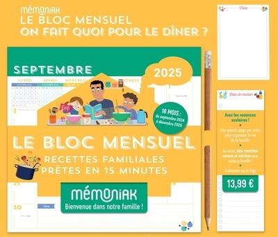 Mémoniak : Le bloc mensuel organiseur on fait quoi pour le dîner ? (édition 2025) - flash vidéo