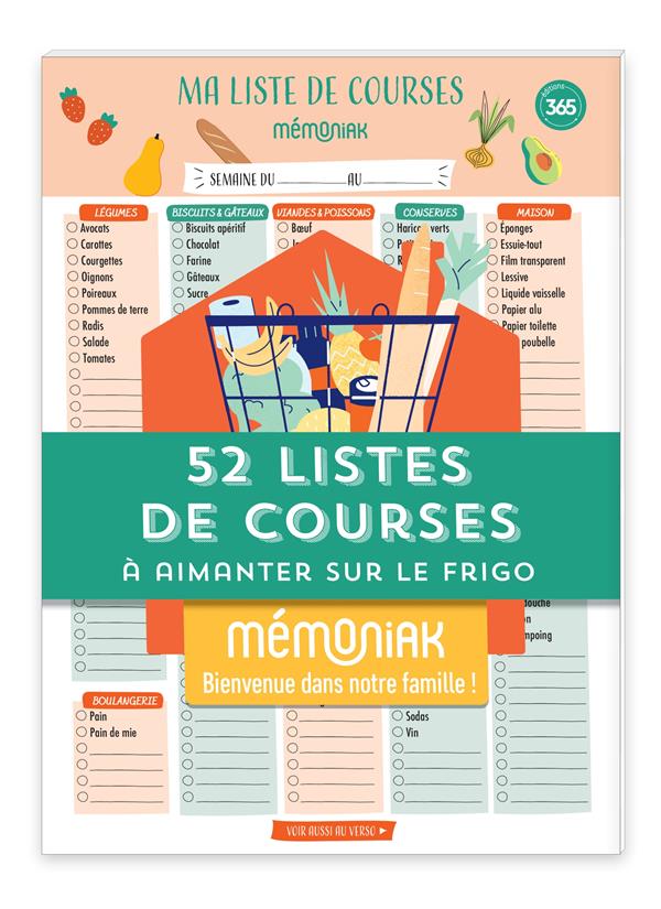 Mémoniak : 52 listes de courses : Bloc à aimanter sur le frigo