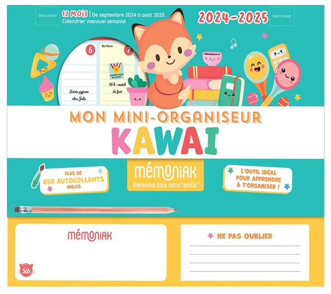 Mémoniak : Calendrier mensuel aimanté : Mon mini-organiseur kawai : De septembre à août (édition 2024/2025)