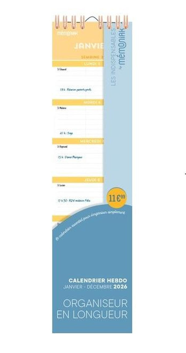 Calendrier hebdomadaire janvier-décembre : organiseur en longueur (édition 2026)
