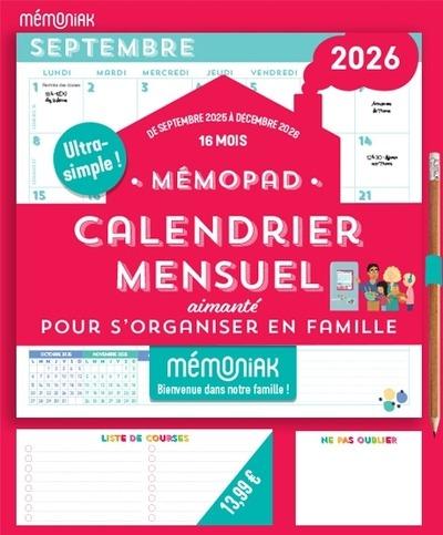 Mémopad : Calendrier mensuel aimanté pour s'organiser en famille : De septembre à décembre (édition 2025/2026)