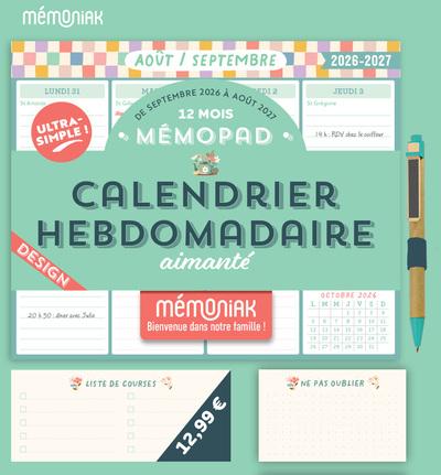 Mémopad : Calendrier hebdomadaire aimanté : De septembre à août (édition 2026/2027)