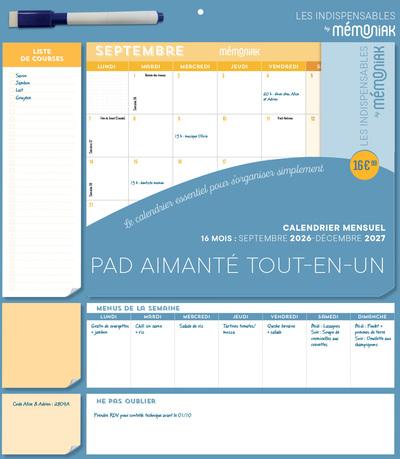 Mémoniak : Pad aimanté tout-en-un : Calendrier mensuel : De septembre à décembre (édition 2026/2027)