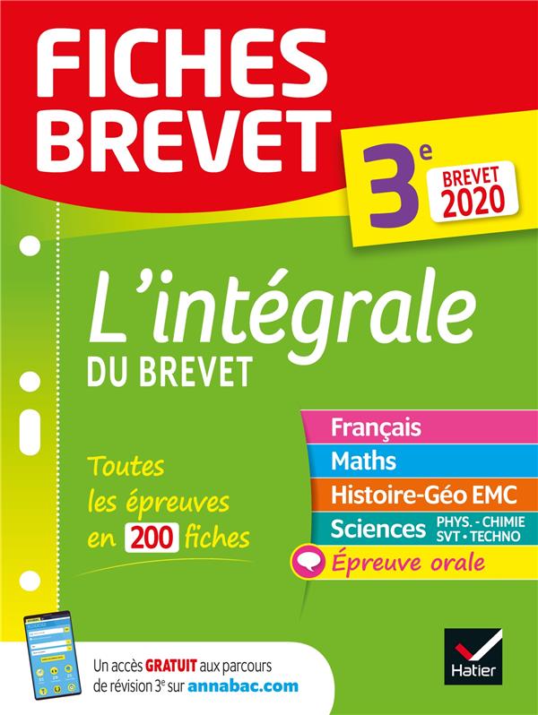 Fiches brevet : l'intégrale du brevet ; 3e (édition 2020)